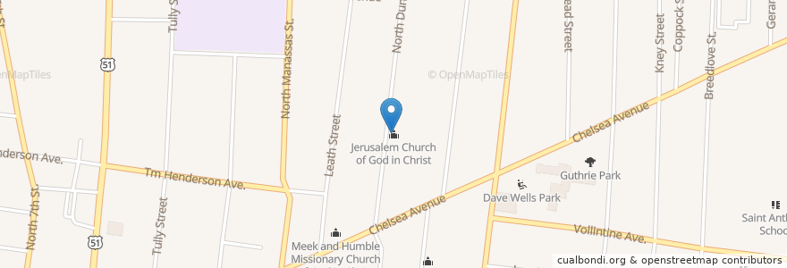 Mapa de ubicacion de Jerusalem Church of God in Christ en United States, Tennessee, Shelby County, Memphis.