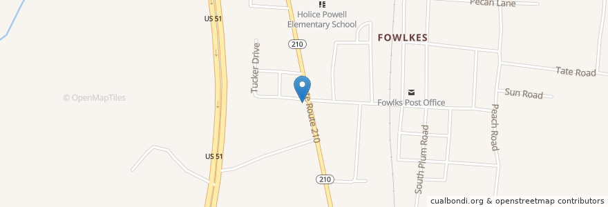 Mapa de ubicacion de Fowlkes Baptist Church en United States, Tennessee, Dyer County.