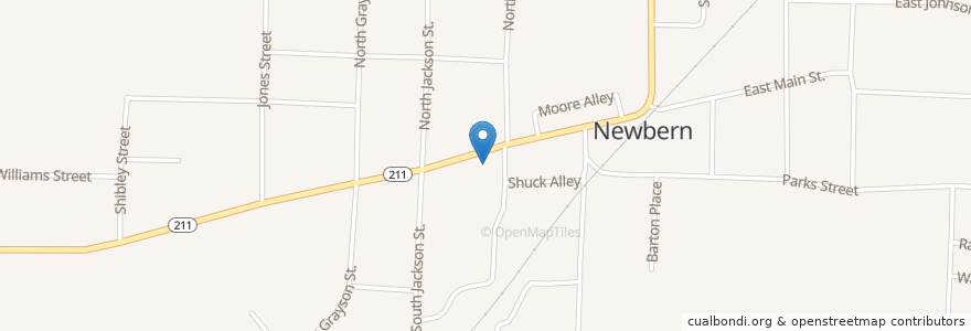 Mapa de ubicacion de Newbern First Baptist Church en Amerika Syarikat, Tennessee, Dyer County, Newbern.