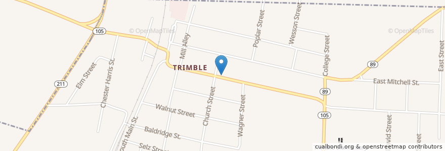Mapa de ubicacion de Trimble First Baptist Church en United States, Tennessee, Dyer County, Trimble.