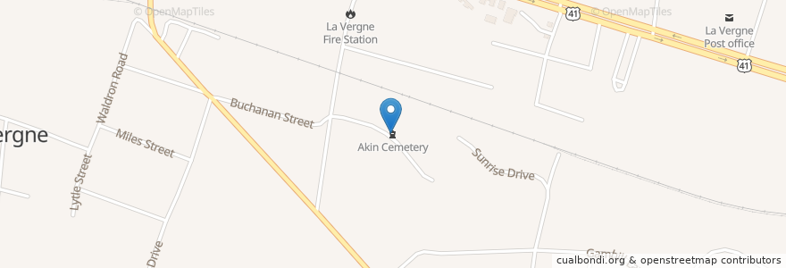 Mapa de ubicacion de Akin Cemetery en United States, Tennessee, Rutherford County, La Vergne.