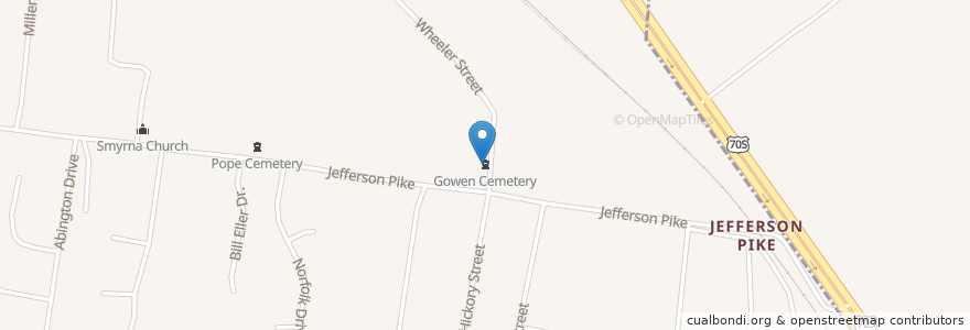 Mapa de ubicacion de Gowen Cemetery en United States, Tennessee, Rutherford County, La Vergne.