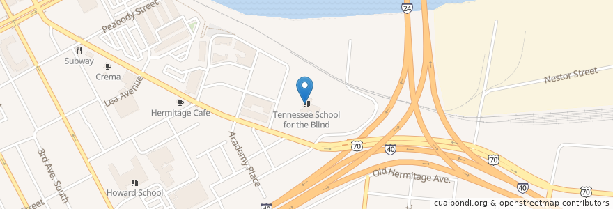 Mapa de ubicacion de Tennessee School for the Blind en 美利坚合众国/美利堅合眾國, 田纳西州, Nashville-Davidson.