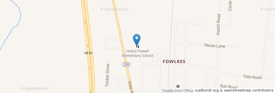 Mapa de ubicacion de Holice Powell Elementary School en Amerika Syarikat, Tennessee, Dyer County.