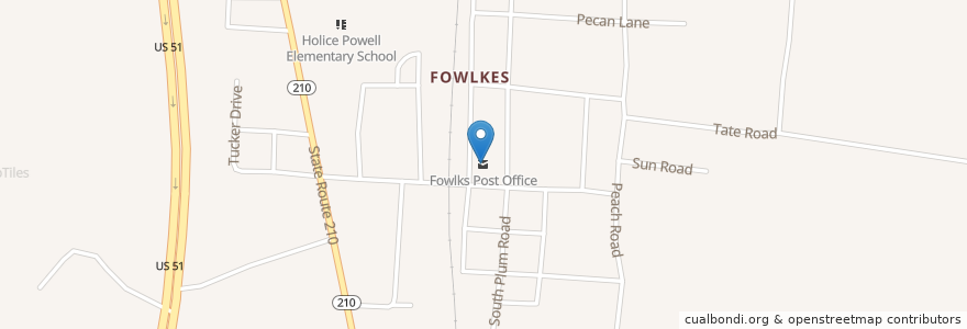 Mapa de ubicacion de Fowlks Post Office en Amerika Syarikat, Tennessee, Dyer County.