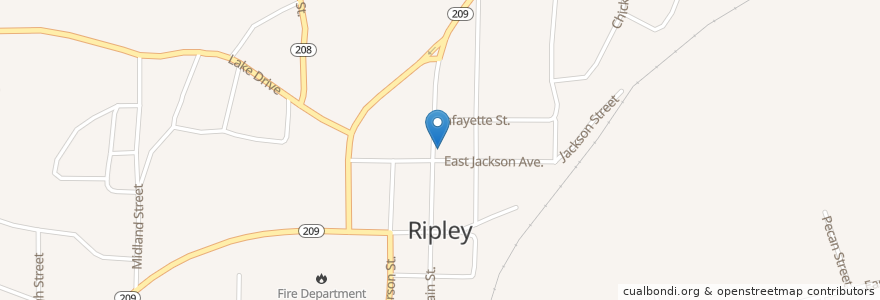 Mapa de ubicacion de Ripley Post Office en Amerika Syarikat, Tennessee, Lauderdale County, Ripley.