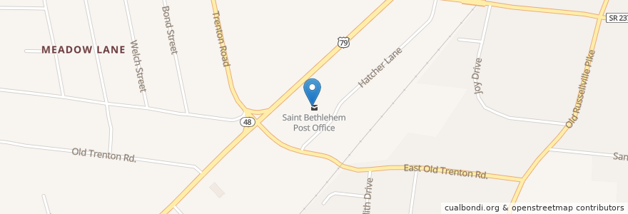Mapa de ubicacion de Saint Bethlehem Post Office en 美利坚合众国/美利堅合眾國, 田纳西州, Montgomery County, Clarksville.