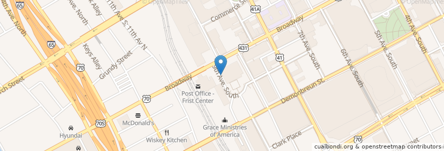 Mapa de ubicacion de Nashville Post Office en Соединённые Штаты Америки, Теннесси, Nashville-Davidson.