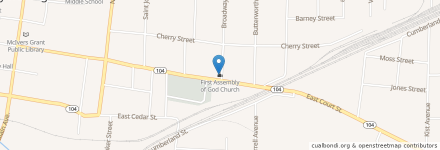 Mapa de ubicacion de First Assembly of God Church en アメリカ合衆国, テネシー州, Dyer County, Dyersburg.