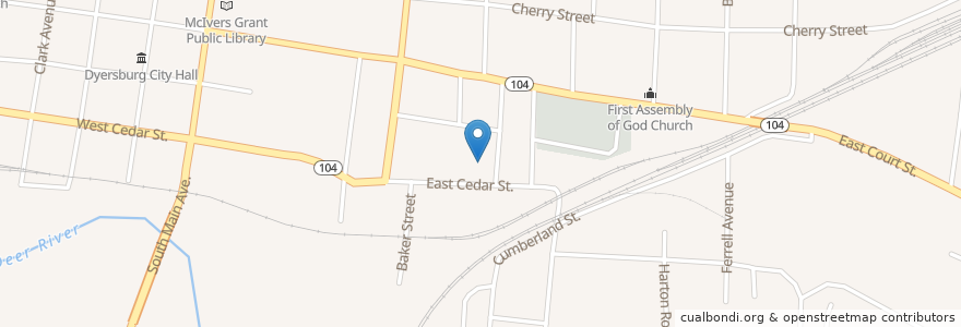 Mapa de ubicacion de Tabernacle Baptist Church en Amerika Syarikat, Tennessee, Dyer County, Dyersburg.