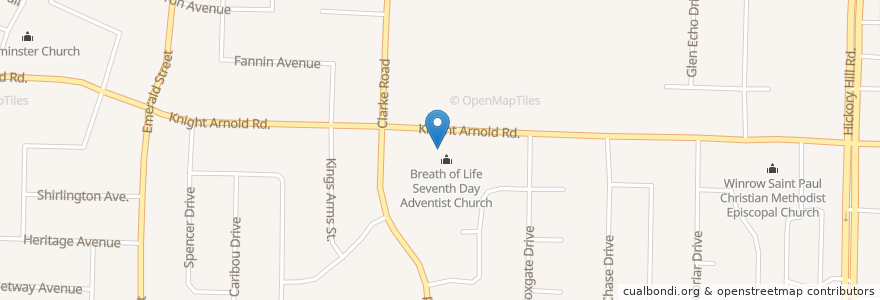 Mapa de ubicacion de Breath of Life Seventh Day Adventist Church en United States, Tennessee, Shelby County, Memphis.