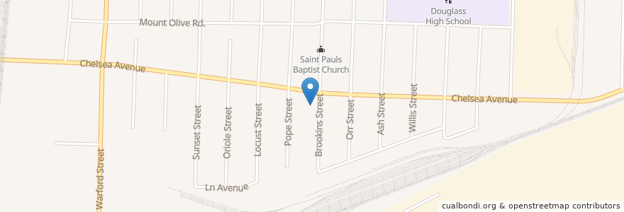 Mapa de ubicacion de Chelsea Avenue Church of God en Estados Unidos De América, Tennessee, Shelby County, Memphis.
