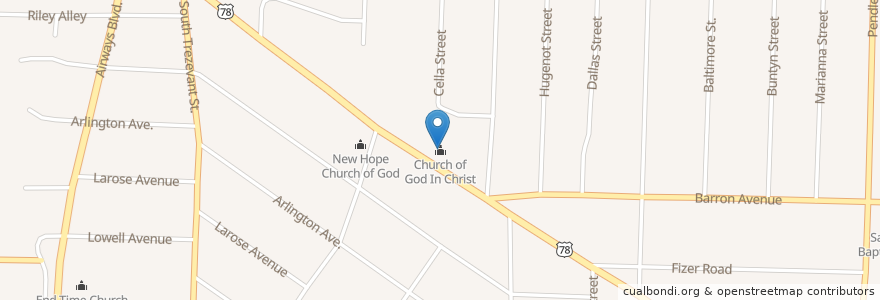 Mapa de ubicacion de Church of God In Christ en États-Unis D'Amérique, Tennessee, Shelby County, Memphis.