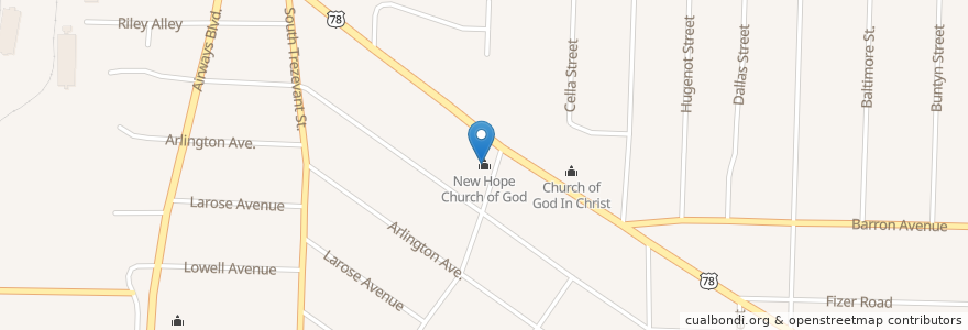 Mapa de ubicacion de New Hope Church of God en アメリカ合衆国, テネシー州, Shelby County, Memphis.