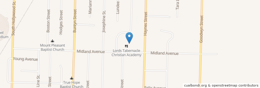 Mapa de ubicacion de The Lords Tabernacle Holiness Church en États-Unis D'Amérique, Tennessee, Shelby County, Memphis.
