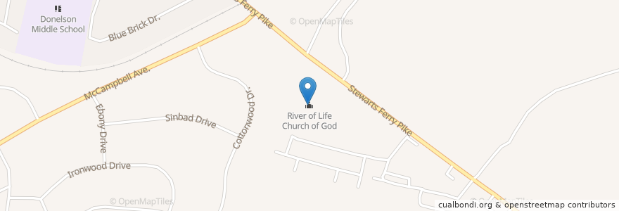 Mapa de ubicacion de River of Life Church of God en Соединённые Штаты Америки, Теннесси, Nashville-Davidson.