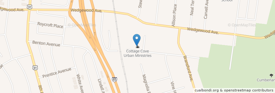 Mapa de ubicacion de Cottage Cove Urban Ministries en الولايات المتّحدة الأمريكيّة, تينيسي, ناشفيل-ديفيدسون.