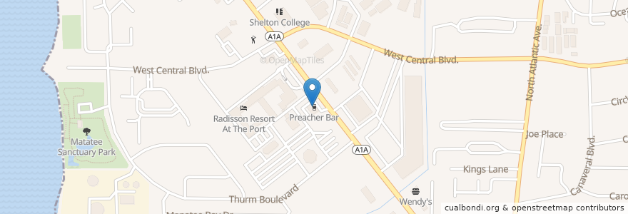 Mapa de ubicacion de Preacher Bar en 미국, 플로리다주, Brevard County, Cape Canaveral.