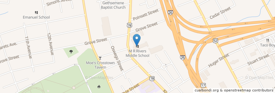 Mapa de ubicacion de M R Rivers Middle School en États-Unis D'Amérique, Caroline Du Sud, Charleston County, Charleston.