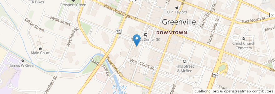 Mapa de ubicacion de Grace Church Downtown en 미국, 사우스캐롤라이나, Greenville County, Greenville.