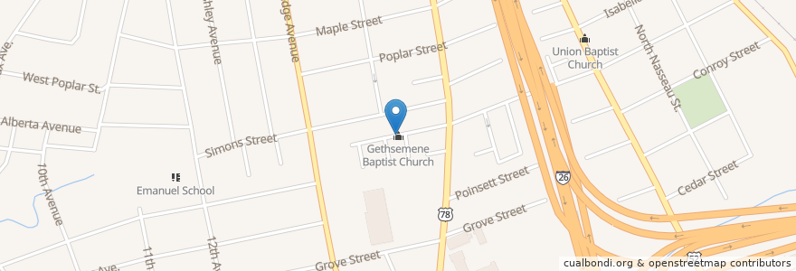 Mapa de ubicacion de Gethsemene Baptist Church en アメリカ合衆国, サウスカロライナ州, Charleston County, Charleston.