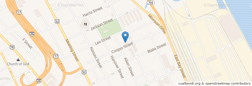 Mapa de ubicacion de Jerusalem Baptist Church en États-Unis D'Amérique, Caroline Du Sud, Charleston County, Charleston.