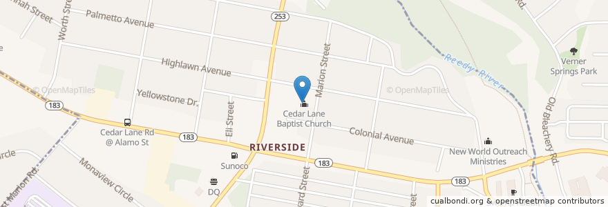 Mapa de ubicacion de Cedar Lane Baptist Church en Estados Unidos Da América, Carolina Do Sul, Greenville County, Parker.