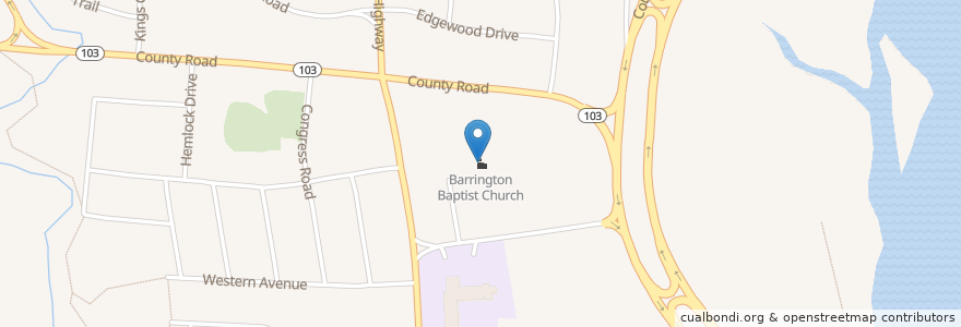 Mapa de ubicacion de Barrington Baptist Church en Estados Unidos De América, Rhode Island, Bristol County, Barrington.