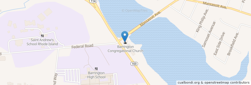 Mapa de ubicacion de Barrington Congregational Church en United States, Rhode Island, Bristol County, Barrington.