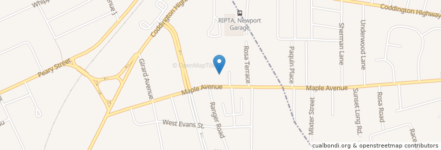 Mapa de ubicacion de Hillside Baptist Church en 미국, 로드아일랜드, Newport County.