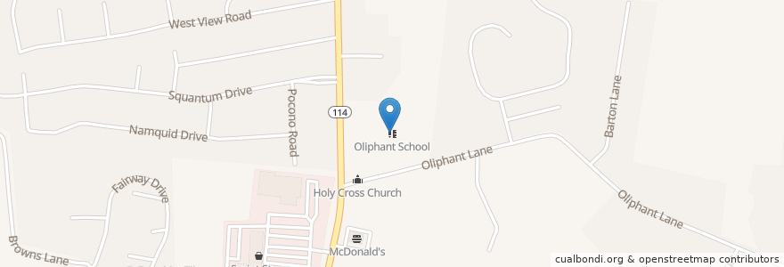 Mapa de ubicacion de Oliphant School en الولايات المتّحدة الأمريكيّة, رود آيلاند, Newport County, Middletown.