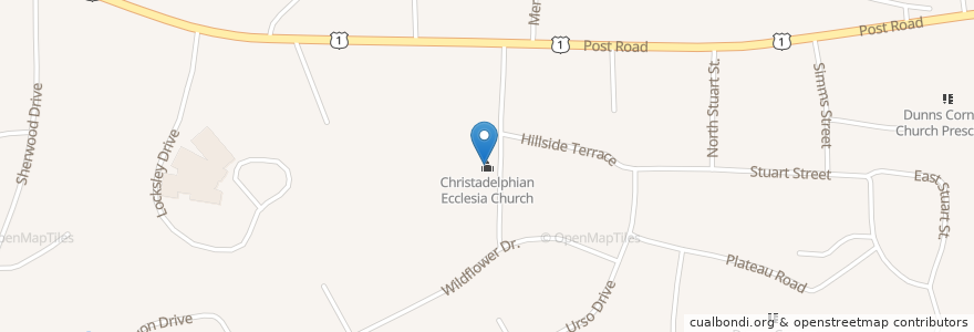 Mapa de ubicacion de Christadelphian Ecclesia Church en United States, Rhode Island, Washington County, Westerly.