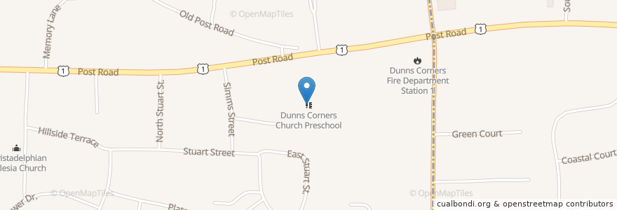 Mapa de ubicacion de Dunns Corners Church Preschool en Estados Unidos Da América, Rhode Island, Washington County, Westerly.