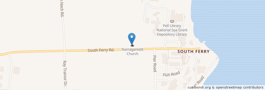 Mapa de ubicacion de Narragansett Church en アメリカ合衆国, ロードアイランド州, Washington County, Narragansett.