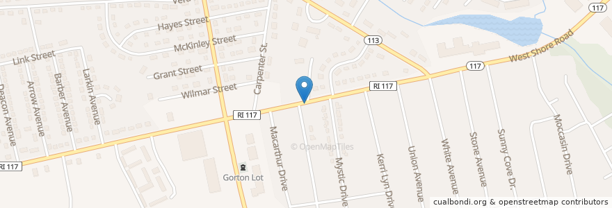 Mapa de ubicacion de Friendship Baptist Church en United States, Rhode Island, Kent County, Warwick.