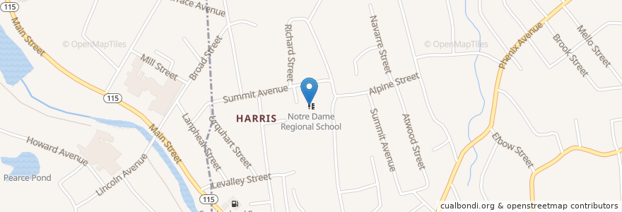 Mapa de ubicacion de Notre Dame Regional School en États-Unis D'Amérique, Rhode Island, Kent County, West Warwick.