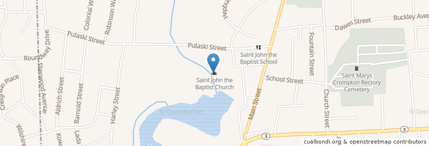 Mapa de ubicacion de Saint John the Baptist Church en الولايات المتّحدة الأمريكيّة, رود آيلاند, Kent County, West Warwick.