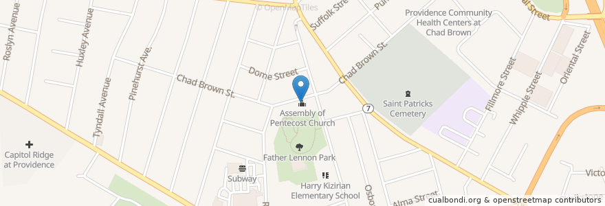 Mapa de ubicacion de Assembly of Pentecost Church en Stati Uniti D'America, Rhode Island, Providence County, Providence.