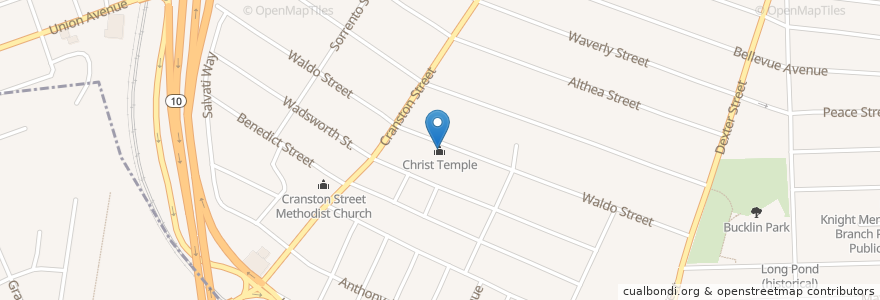 Mapa de ubicacion de Christ Temple en アメリカ合衆国, ロードアイランド州, Providence County, Providence.