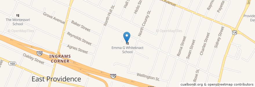 Mapa de ubicacion de Emma G Whiteknact School en Estados Unidos De América, Rhode Island, Providence County, East Providence.