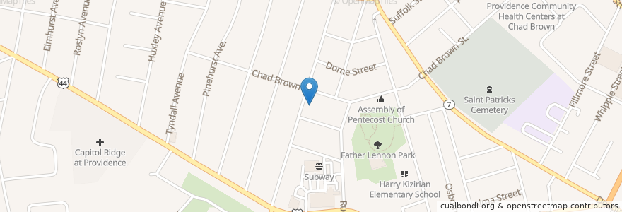 Mapa de ubicacion de Gosepel Tabernacle Church en 美利坚合众国/美利堅合眾國, 罗得岛州/ 羅德島州, Providence County, Providence.
