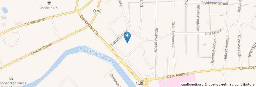 Mapa de ubicacion de Kendrick Avenue School en Estados Unidos Da América, Rhode Island, Providence County, Woonsocket.