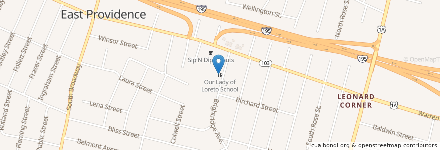 Mapa de ubicacion de Our Lady of Loreto School en 미국, 로드아일랜드, Providence County, East Providence.
