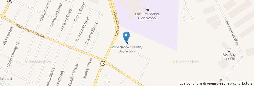 Mapa de ubicacion de Providence Country Day School en Amerika Syarikat, Pulau Rhode, Providence County, East Providence.