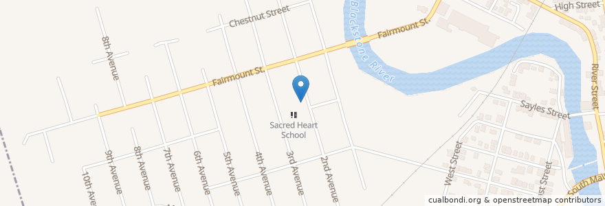 Mapa de ubicacion de Second Avenue School en Estados Unidos De América, Rhode Island, Providence County, Woonsocket.