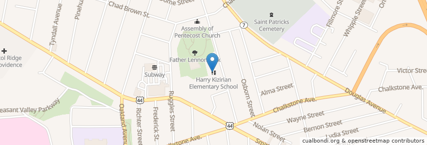 Mapa de ubicacion de Harry Kizirian Elementary School en Amerika Syarikat, Pulau Rhode, Providence County, Providence.