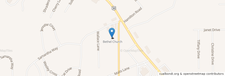 Mapa de ubicacion de Bethel Church en United States, Pennsylvania, Westmoreland County, North Huntingdon Township.