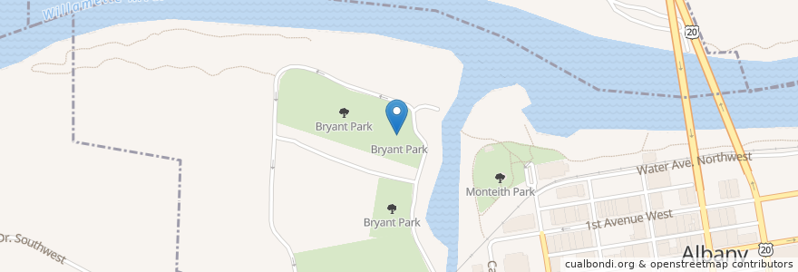 Mapa de ubicacion de Bryant Park en アメリカ合衆国, オレゴン州, Linn County, Albany.