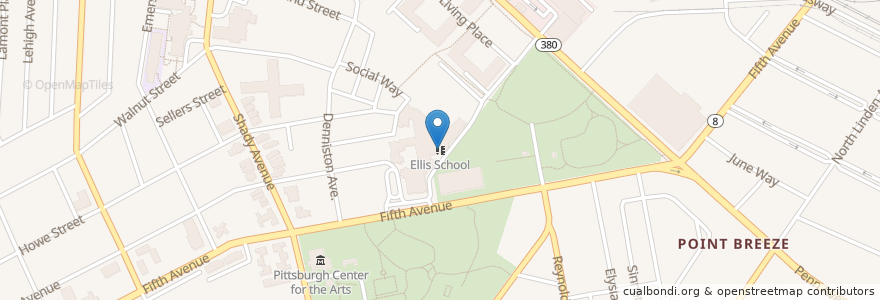 Mapa de ubicacion de Ellis School en アメリカ合衆国, ペンシルベニア州, Allegheny County, Pittsburgh.