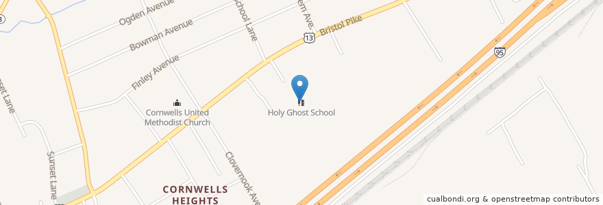 Mapa de ubicacion de Holy Ghost School en United States, Pennsylvania, Bucks County, Bensalem Township.